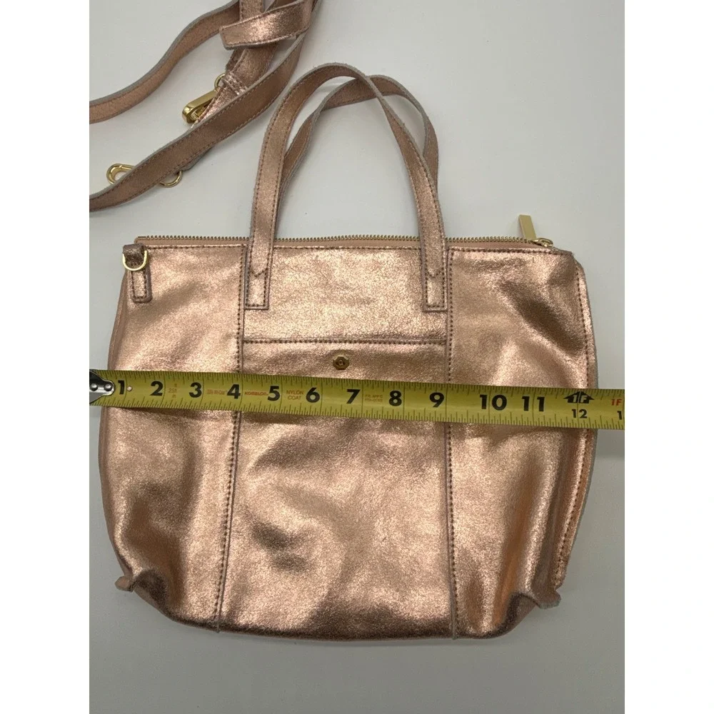GIGI New York Metallic Rose Gold Leather Tote Crossbody Bag Gold Hardware EUC